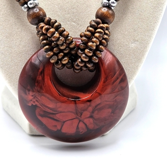 VINTAGE Multi-Strand Wood and Plastic Beaded Statement Necklace Boho Bohemian - Picture 4 of 8